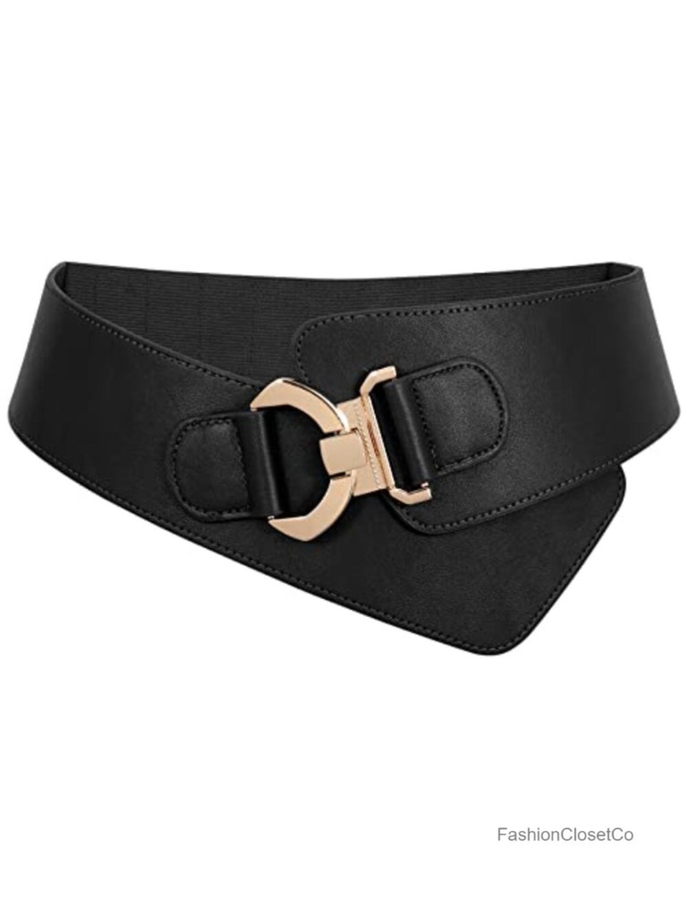 Vintage Wide Faux Leather Belt with Gold Buckle - Size 25-42 Waist
